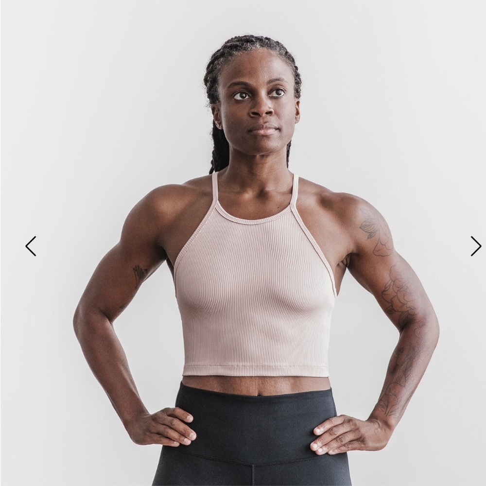 NoBull Ribbed Halter Crop Tank Dusty Rose Medium